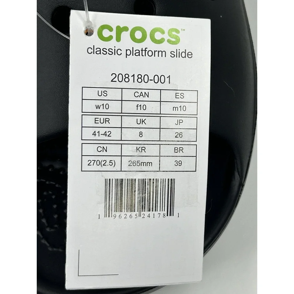 Crocs Women's Sandals Size 10 Black Platform Slides‎ Beach Shoes 208180-001 NEW